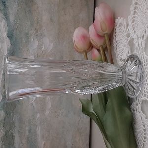 Pressed Clear Glass 7" Footed Bud Vase Diamond Leaf Pattern